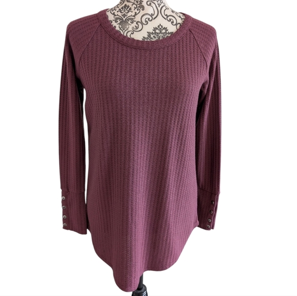 Chaser Long Sleeve Waffle Thermal Casual Layer Womens S Basket Weave Top Plum - Picture 2 of 12